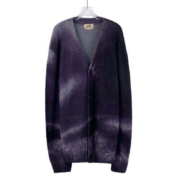 IM0281 Hermes Hermes purple rendered wool long-sleeved single-breasted knitted c - Picture 1 of 7